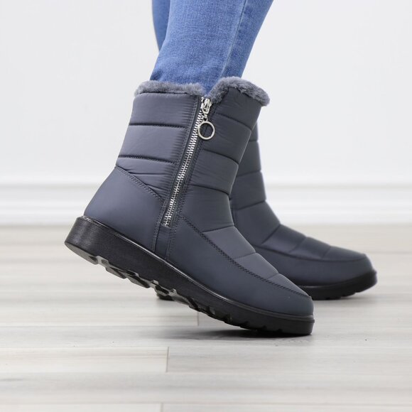 Rain Ankle Boots Weather Resistant Warm Synthetic Fluff Inside Grey - Picture 4 of 14